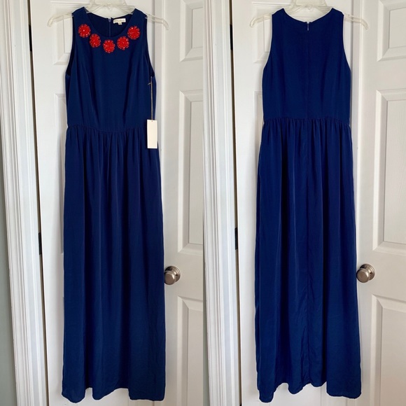 Shoshanna Dresses & Skirts - Shoshanna navy blue maxi dress with red beading